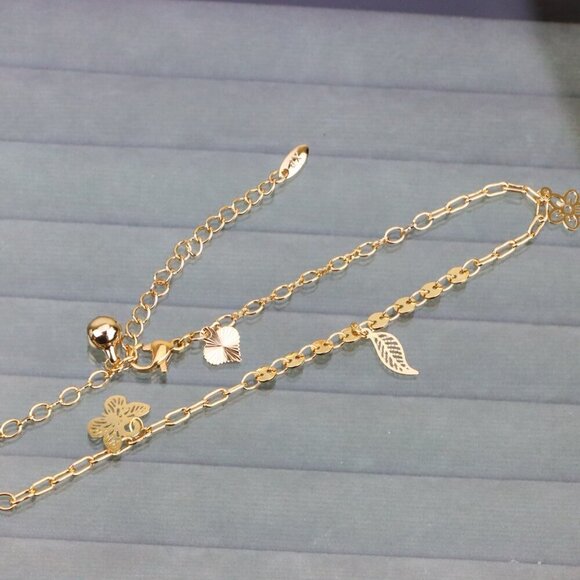 "Rose Gold Butterfly and Leaf Charm Anklet for Women, XPAL1040 - Picture 9 of 12